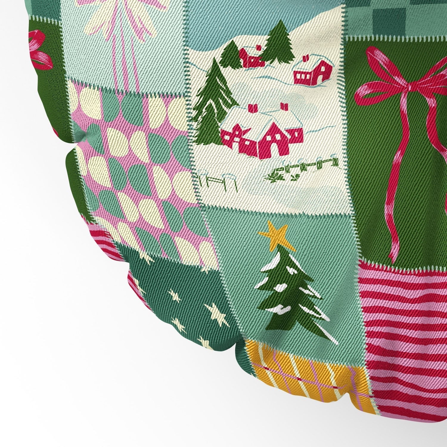 LouBruzzoni Cozy Christmas Patchwork Floor Pillow Round