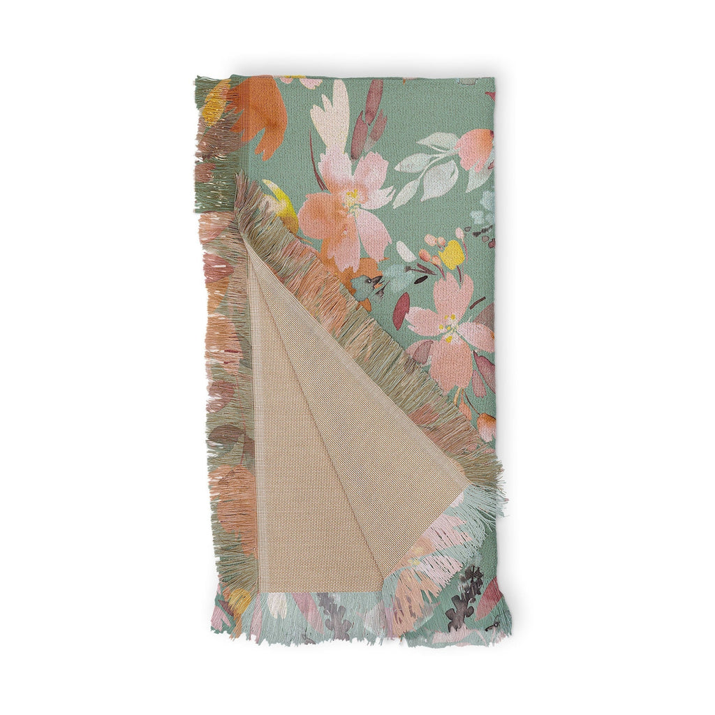 Ninola Design Botanic Retreat Floral Oleander Whimsical Teal Green Throw Blanket
