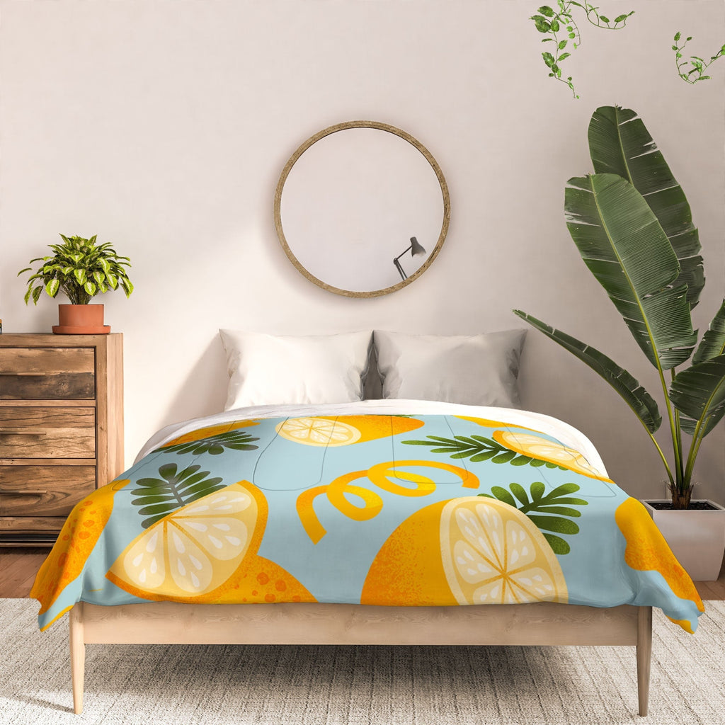 Jessica Molina Lemon Pattern on Sky Blue Comforter