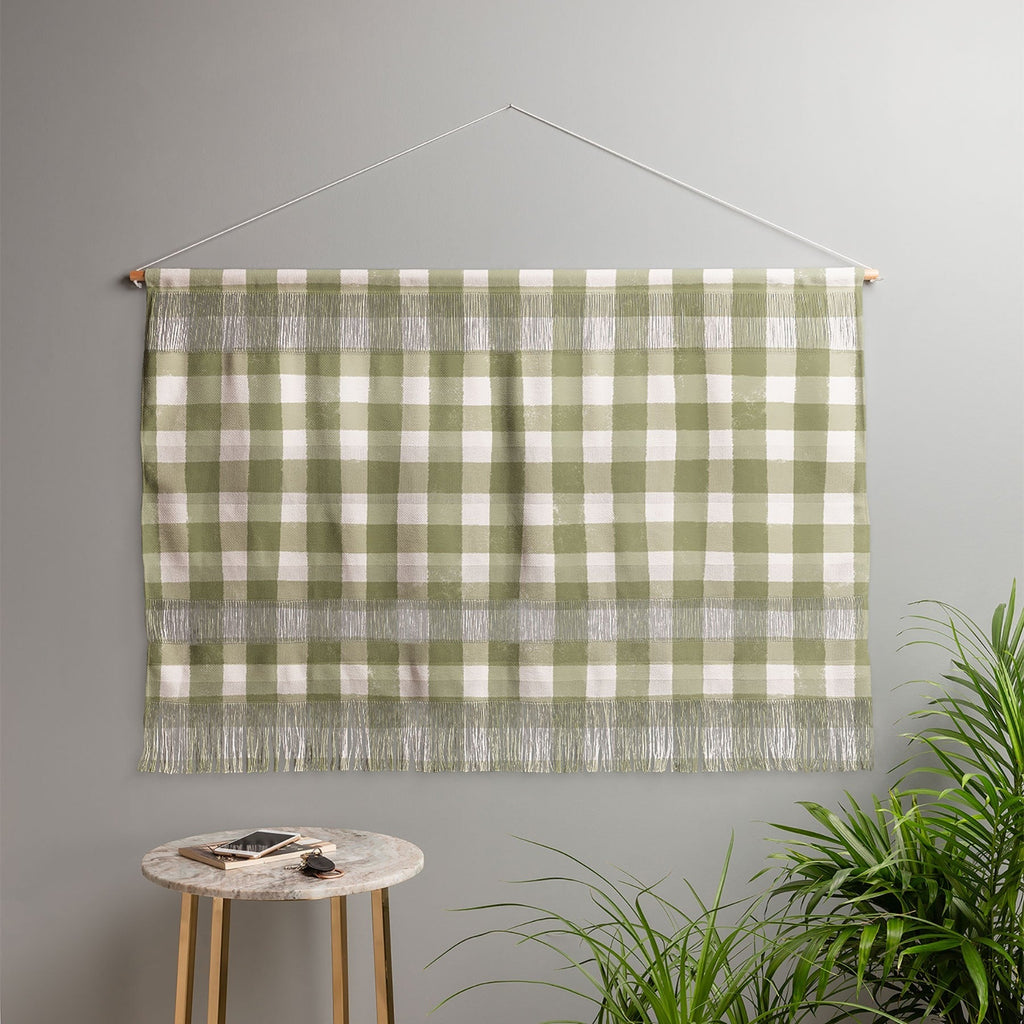 Menina Lisboa Rustic Green Plaid Wall Hanging Landscape