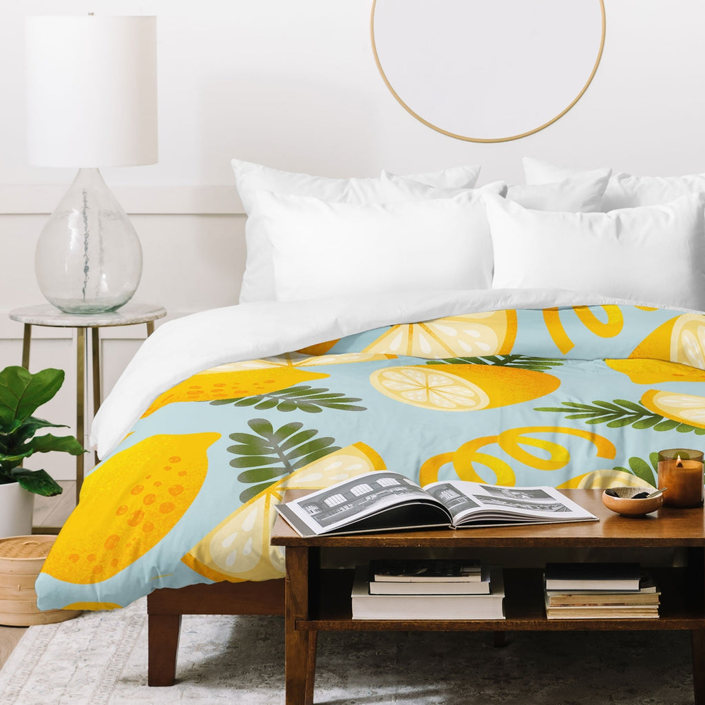 Jessica Molina Lemon Pattern on Sky Blue Duvet Cover