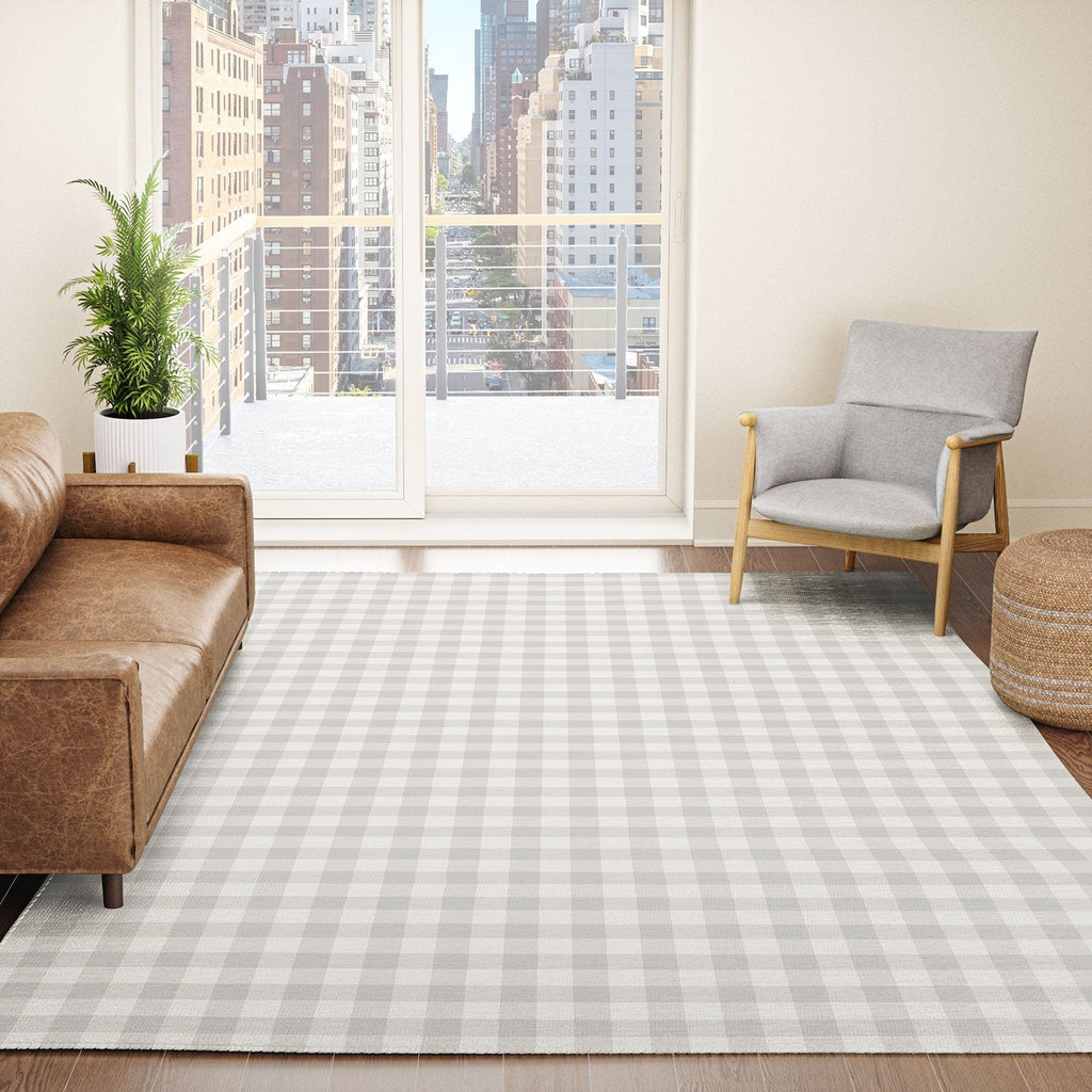 Colour Poems Gingham Plaid Pattern Cloud White Area Rug