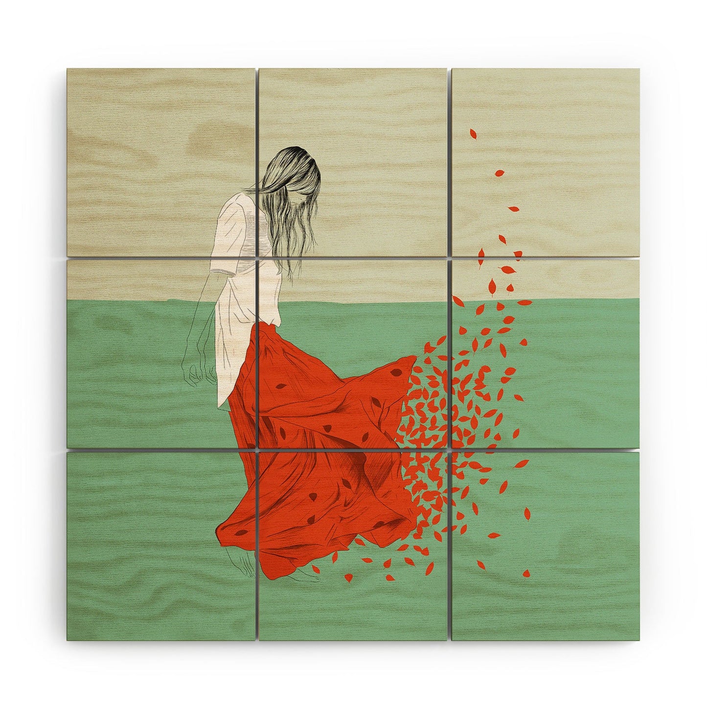 The Red Wolf Woman Color 9 Wood Wall Mural