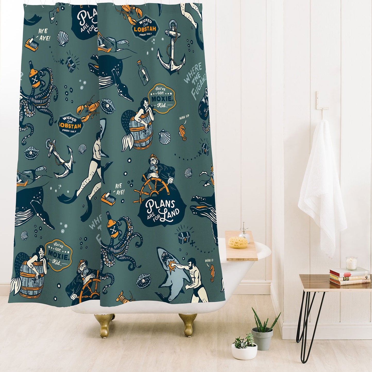 The Whiskey Ginger Vintage Ocean Pattern Shower Curtain