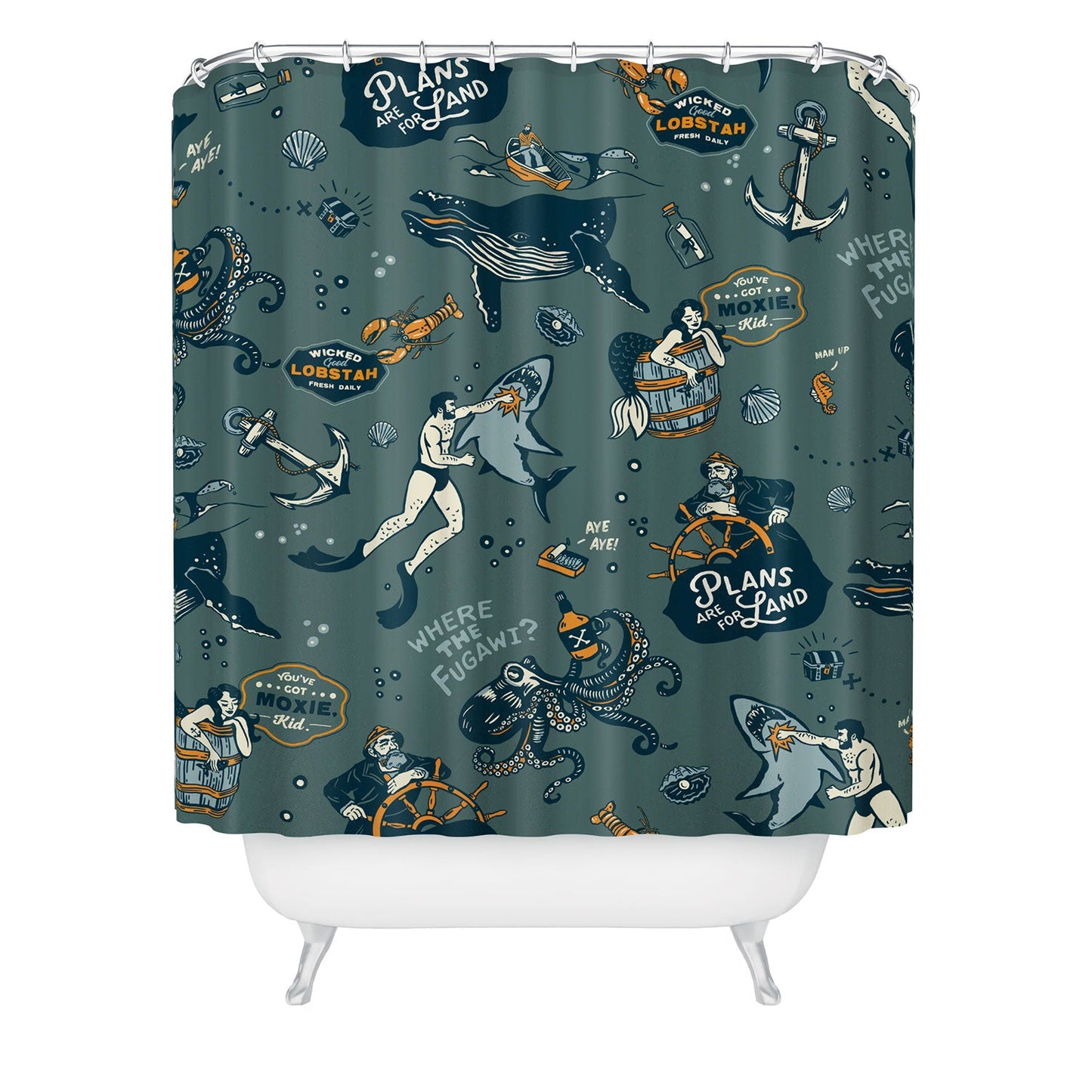 The Whiskey Ginger Vintage Ocean Pattern Shower Curtain