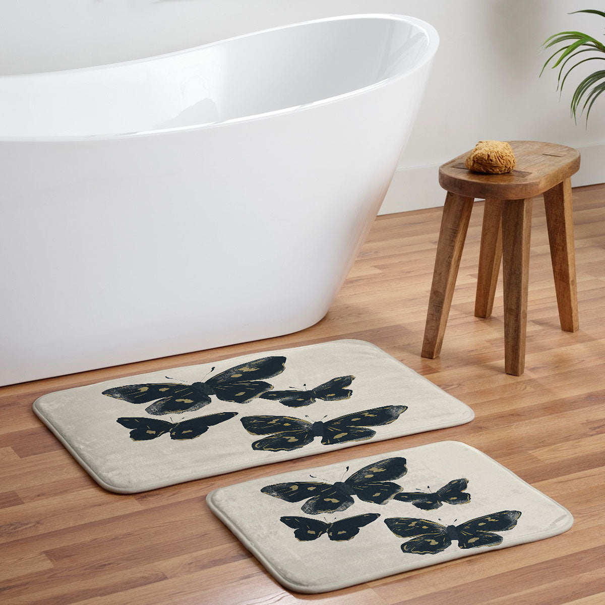 ThingDesign Black Butterflies 2 Memory Foam Bath Mat