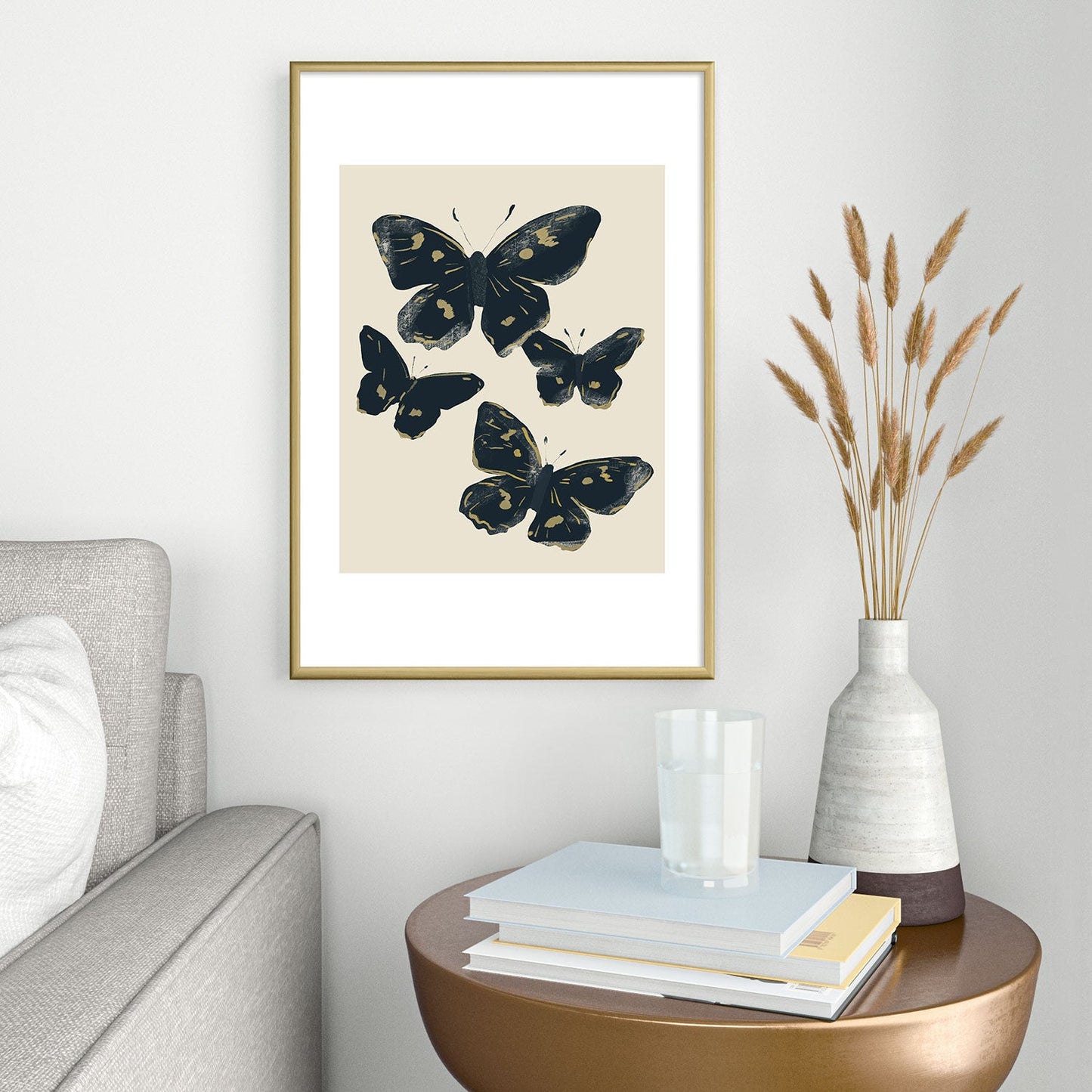 ThingDesign Black Butterflies 2 Metal Framed Art Print
