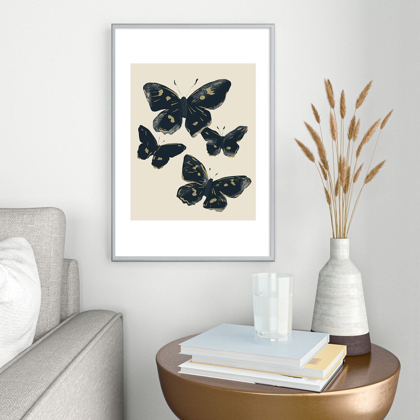 ThingDesign Black Butterflies 2 Metal Framed Art Print
