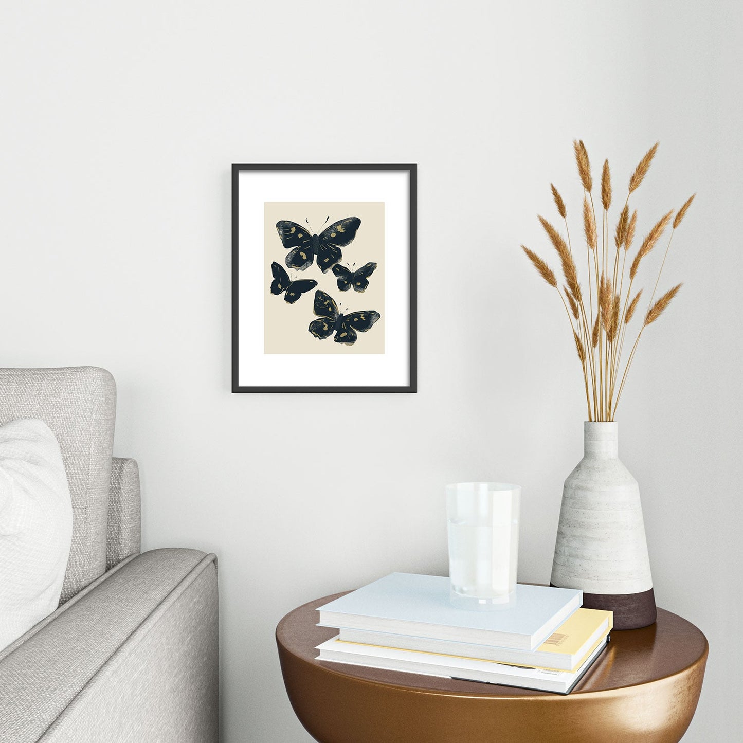 ThingDesign Black Butterflies 2 Metal Framed Art Print