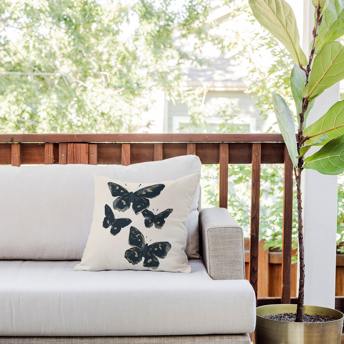 ThingDesign Black Butterflies 2 Outdoor Throw Pillow