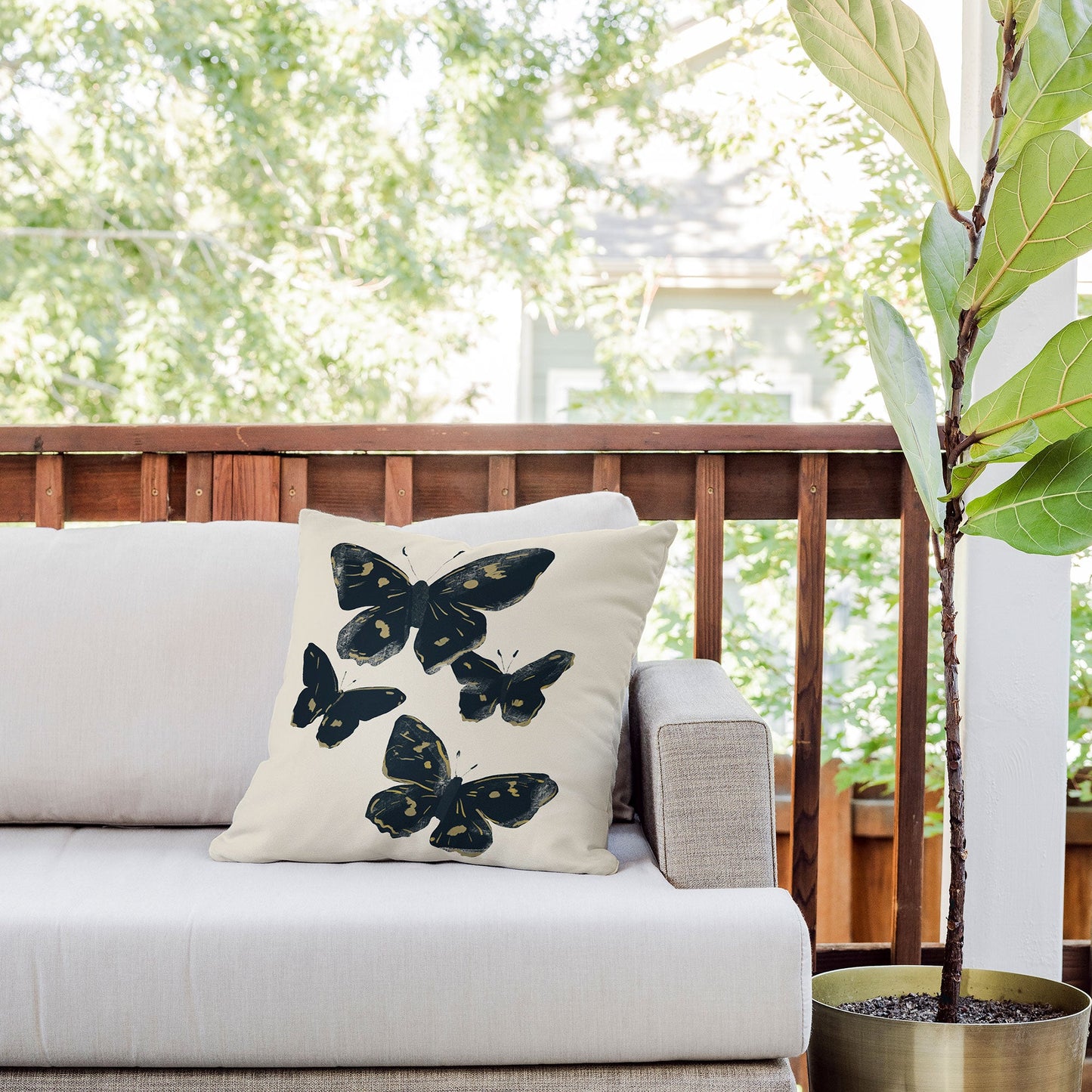 ThingDesign Black Butterflies 2 Outdoor Throw Pillow