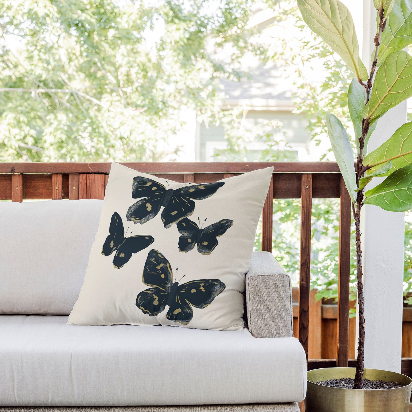 ThingDesign Black Butterflies 2 Outdoor Throw Pillow