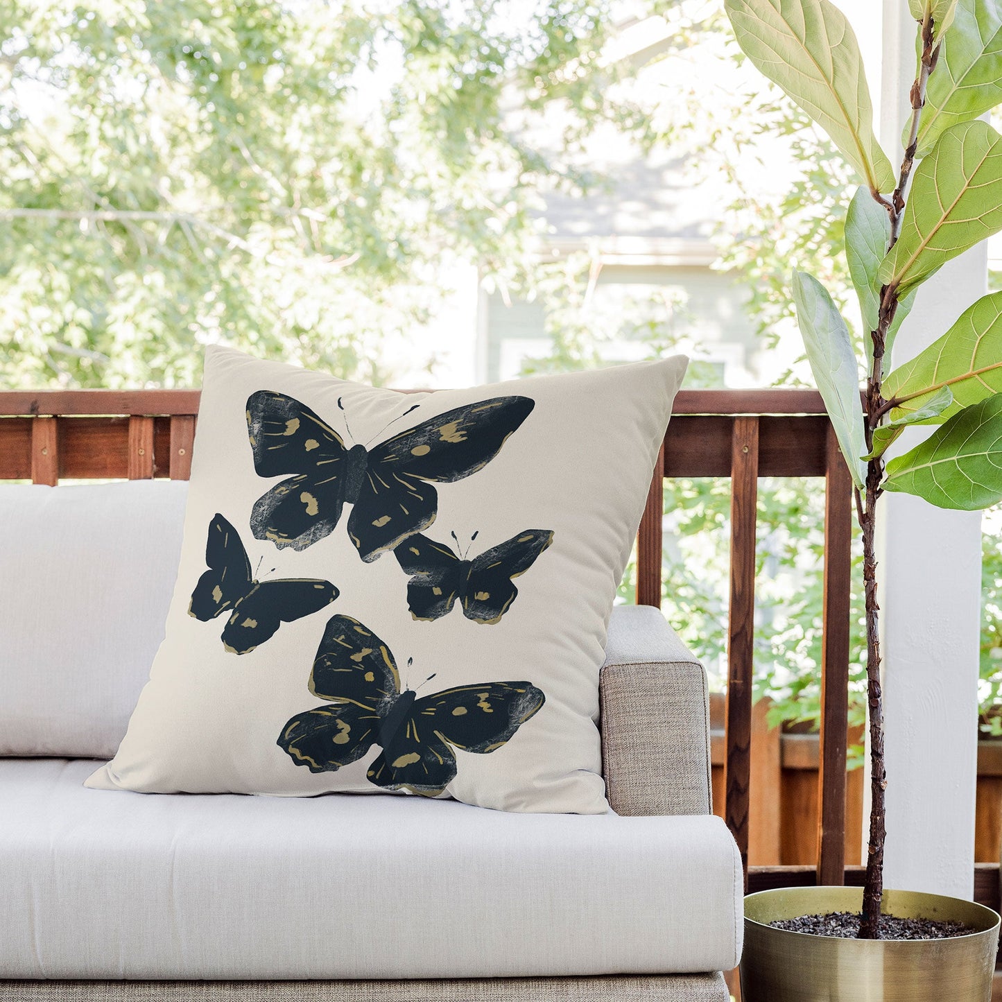 ThingDesign Black Butterflies 2 Outdoor Throw Pillow