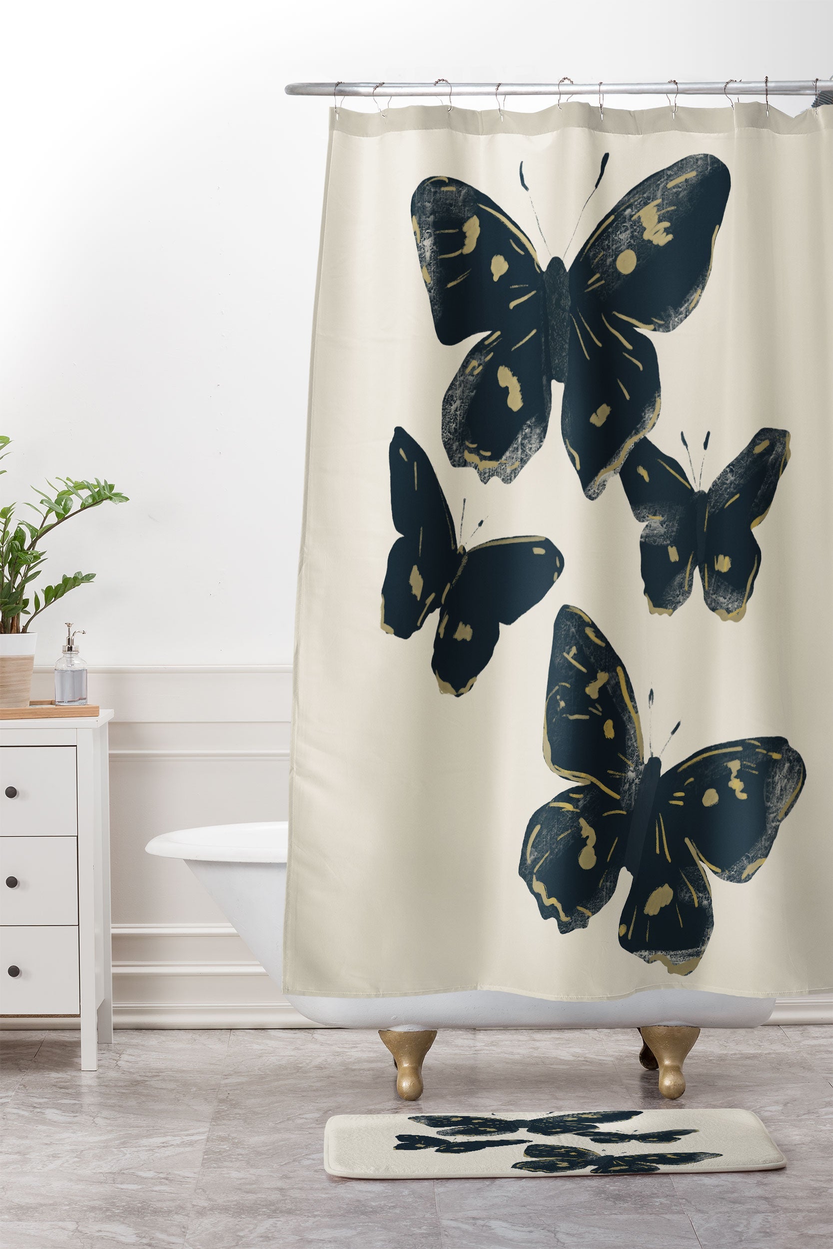 ThingDesign Black Butterflies 2 Memory Foam Bath Mat