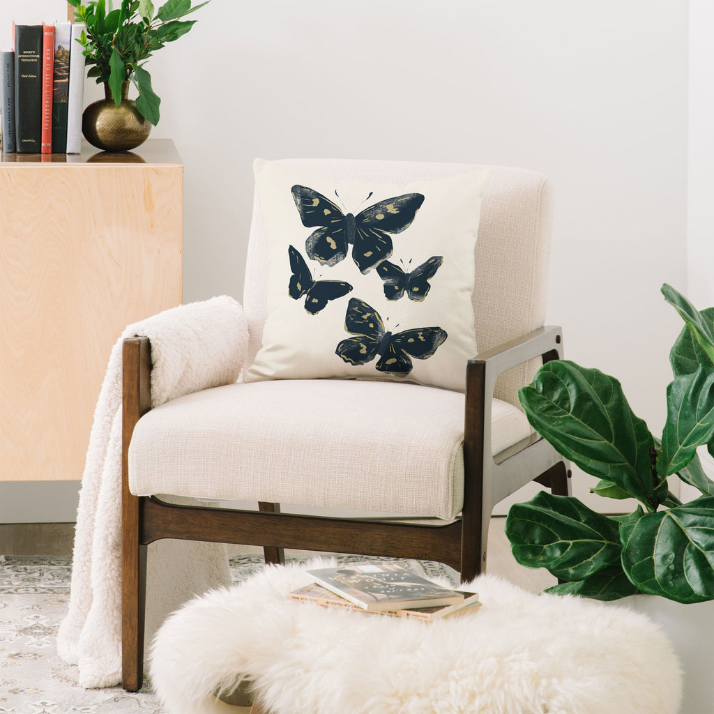ThingDesign Black Butterflies 2 Throw Pillow