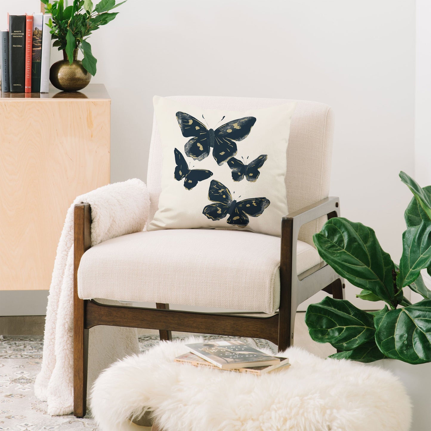 ThingDesign Black Butterflies 2 Throw Pillow