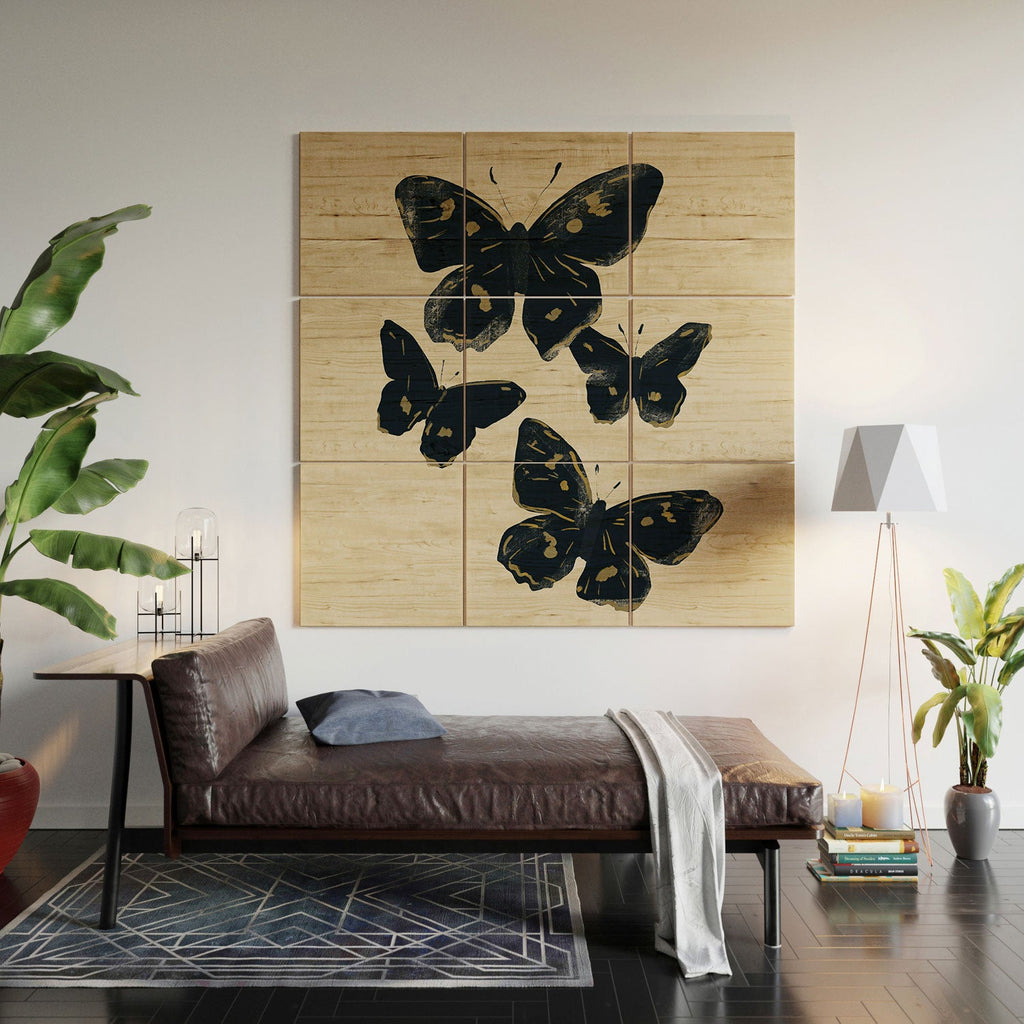 ThingDesign Black Butterflies 2 Wood Wall Mural