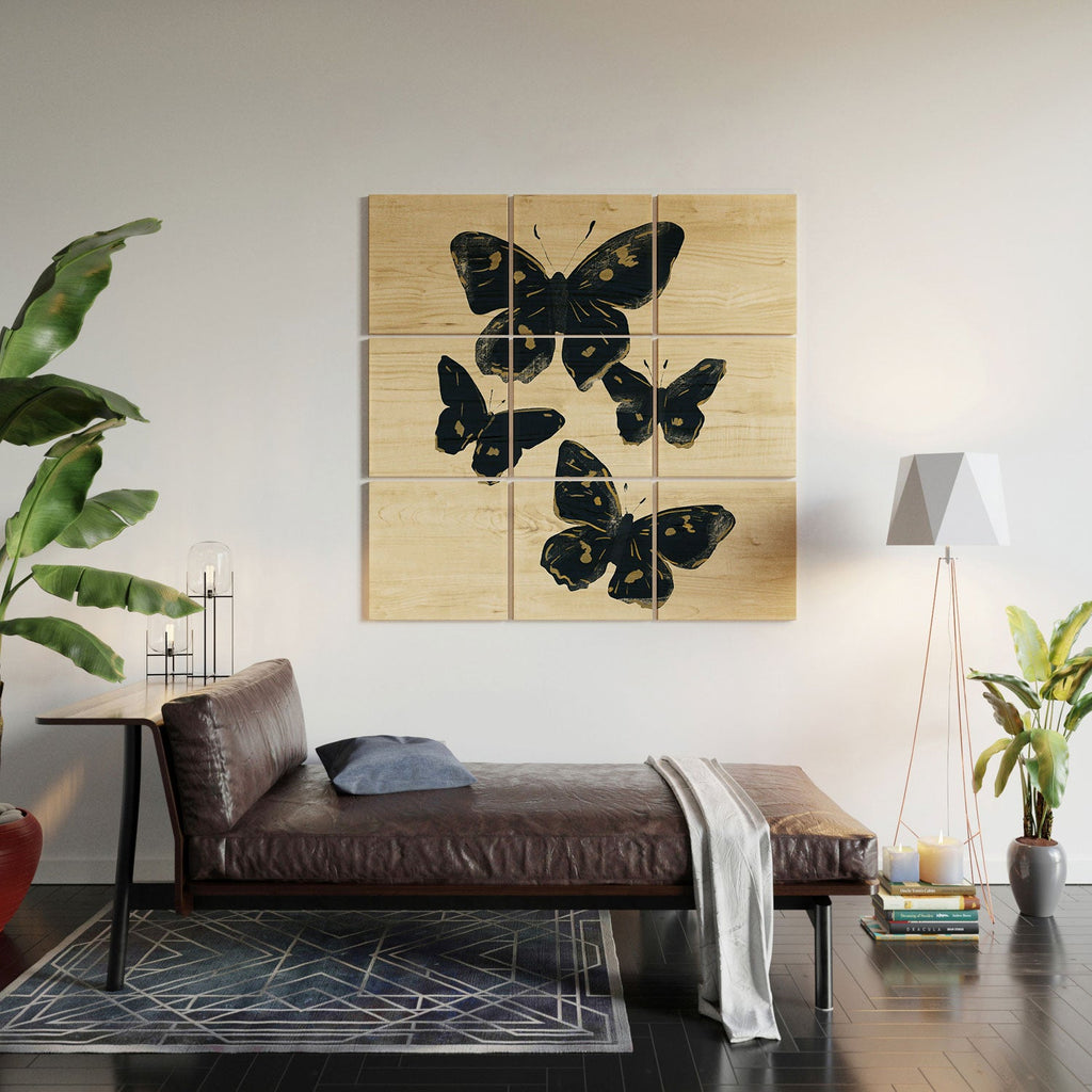 ThingDesign Black Butterflies 2 Wood Wall Mural