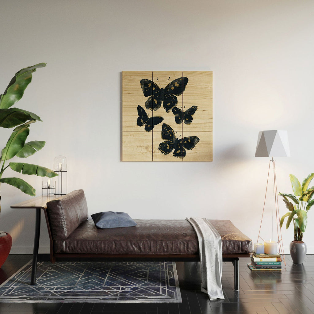 ThingDesign Black Butterflies 2 Wood Wall Mural