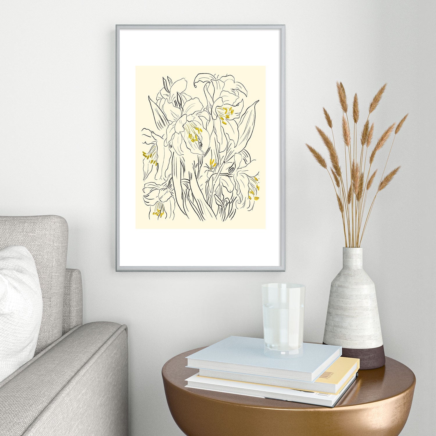 ThingDesign Minimalist Garden flowers Metal Framed Art Print