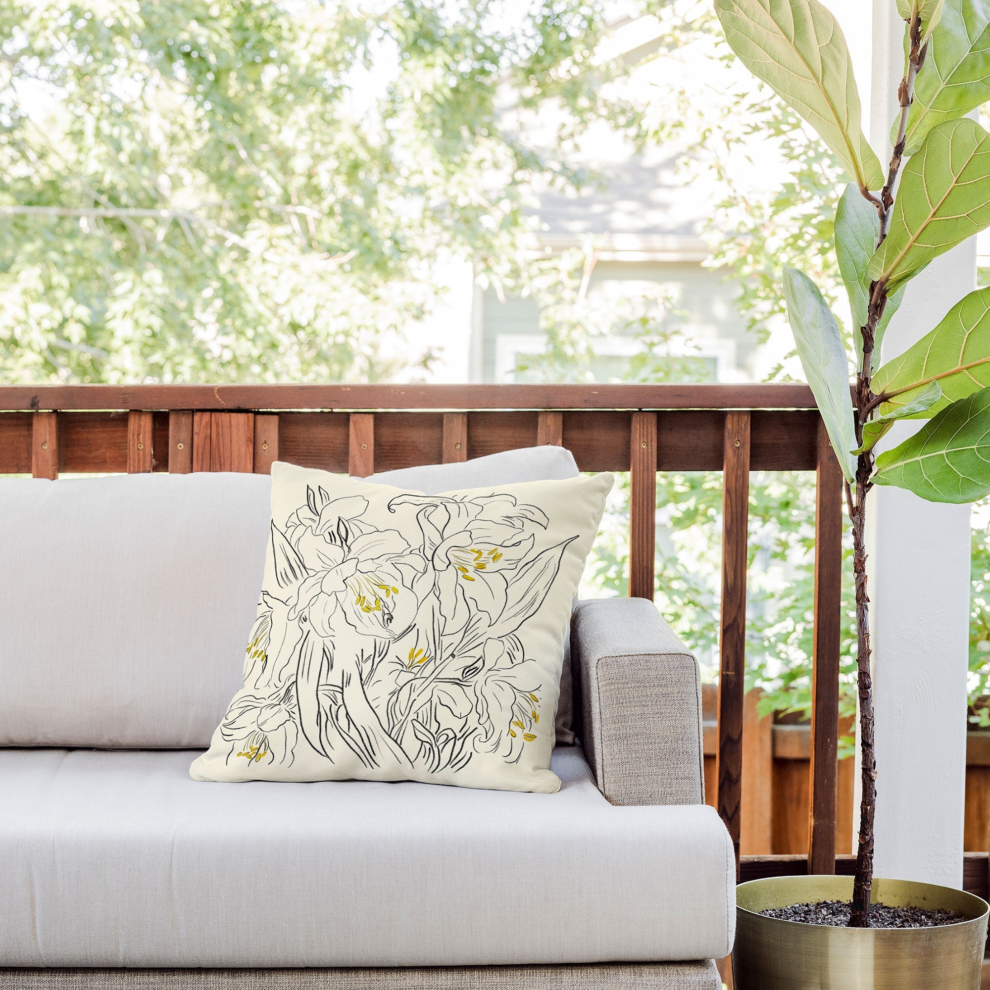 ThingDesign Minimalist Garden flowers Outdoor Throw Pillow