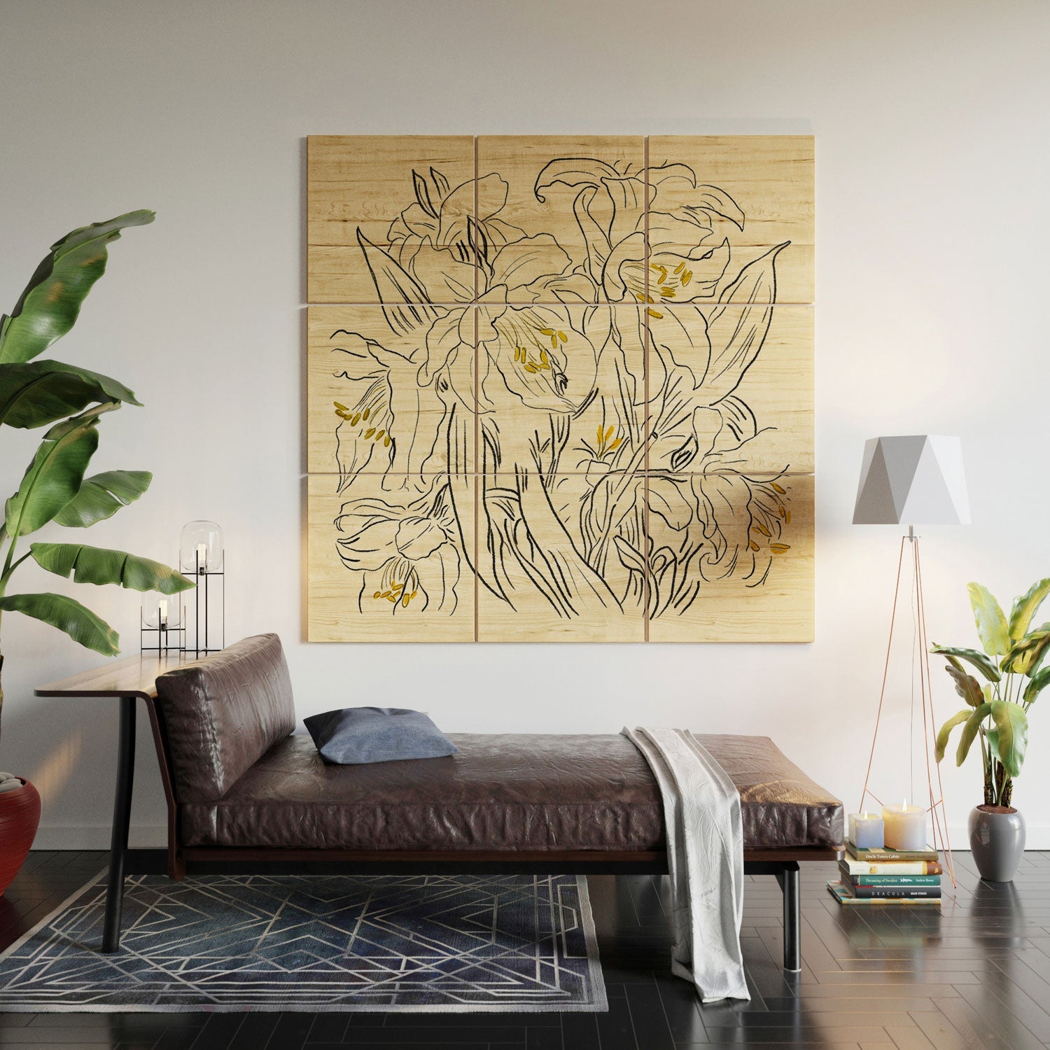 ThingDesign Minimalist Garden flowers Wood Wall Mural