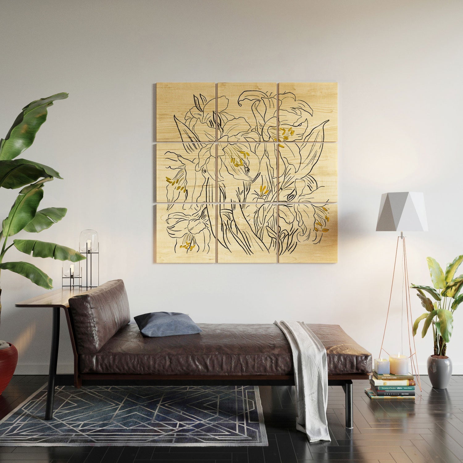 ThingDesign Minimalist Garden flowers Wood Wall Mural