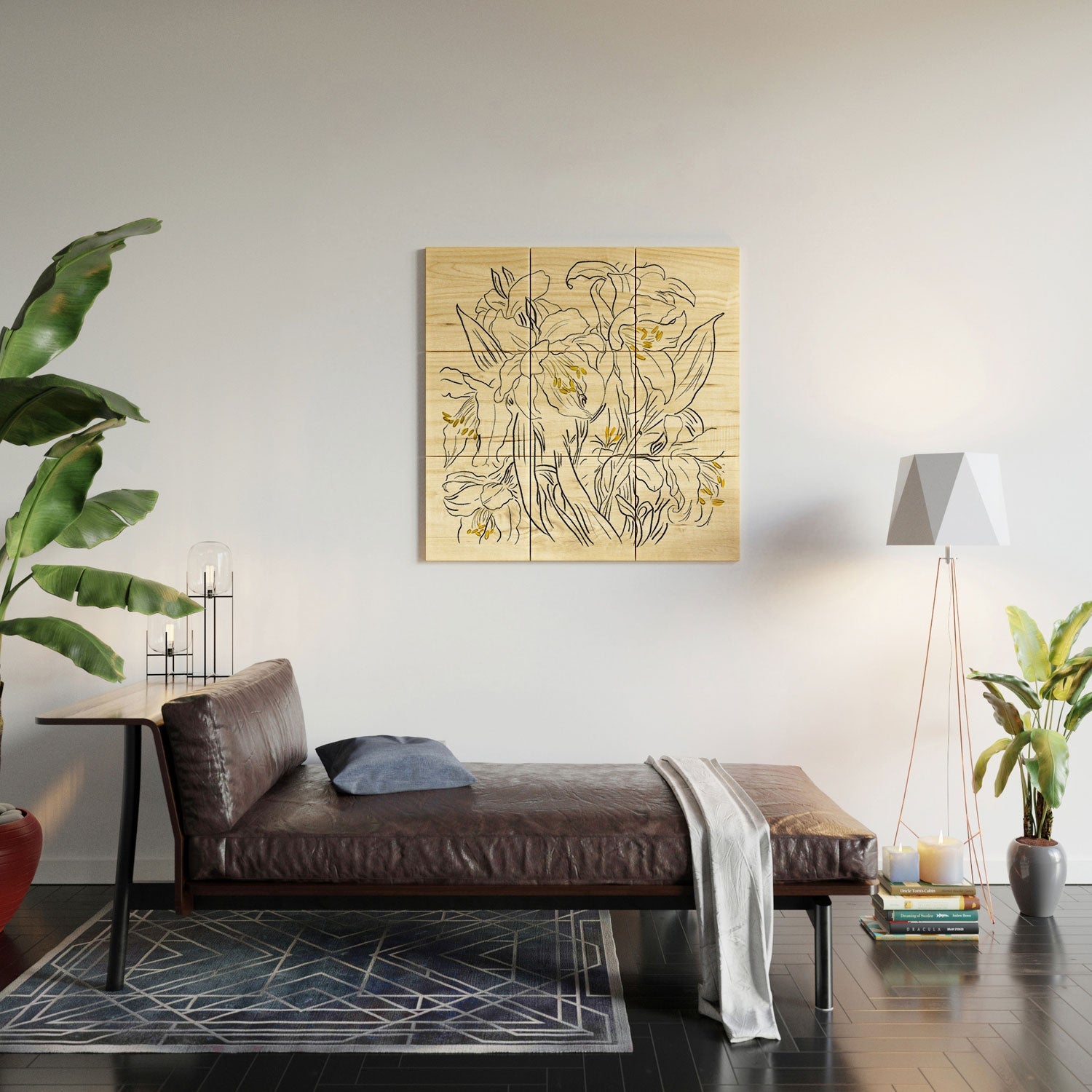 ThingDesign Minimalist Garden flowers Wood Wall Mural