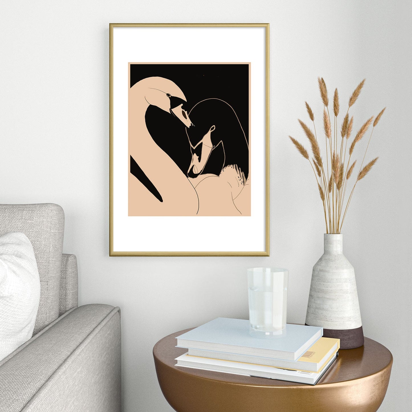 ThingDesign Two Swans I Metal Framed Art Print
