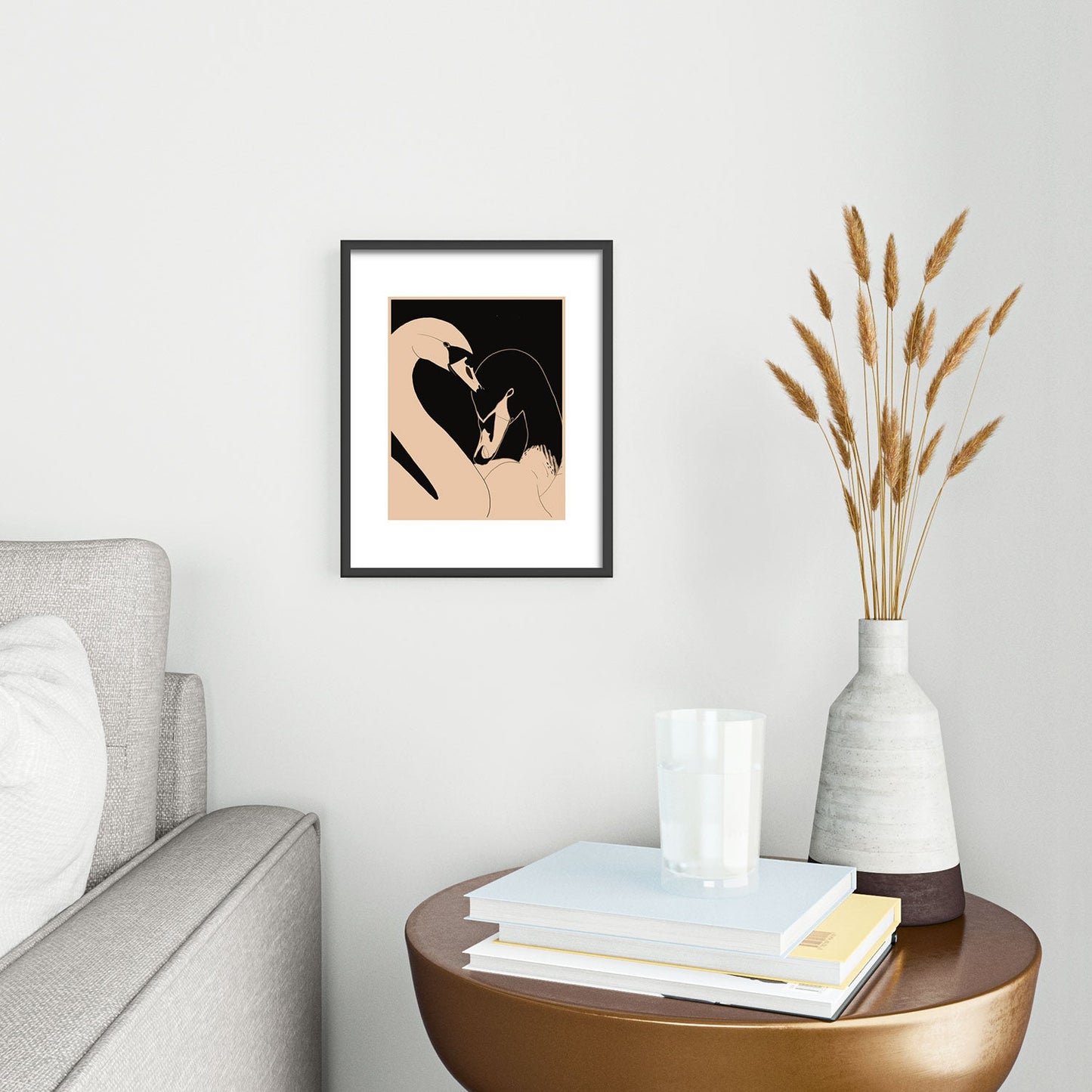 ThingDesign Two Swans I Metal Framed Art Print