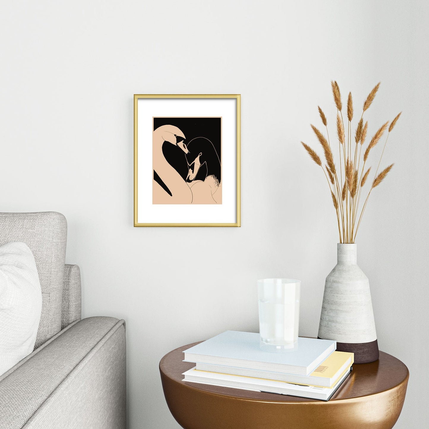 ThingDesign Two Swans I Metal Framed Art Print