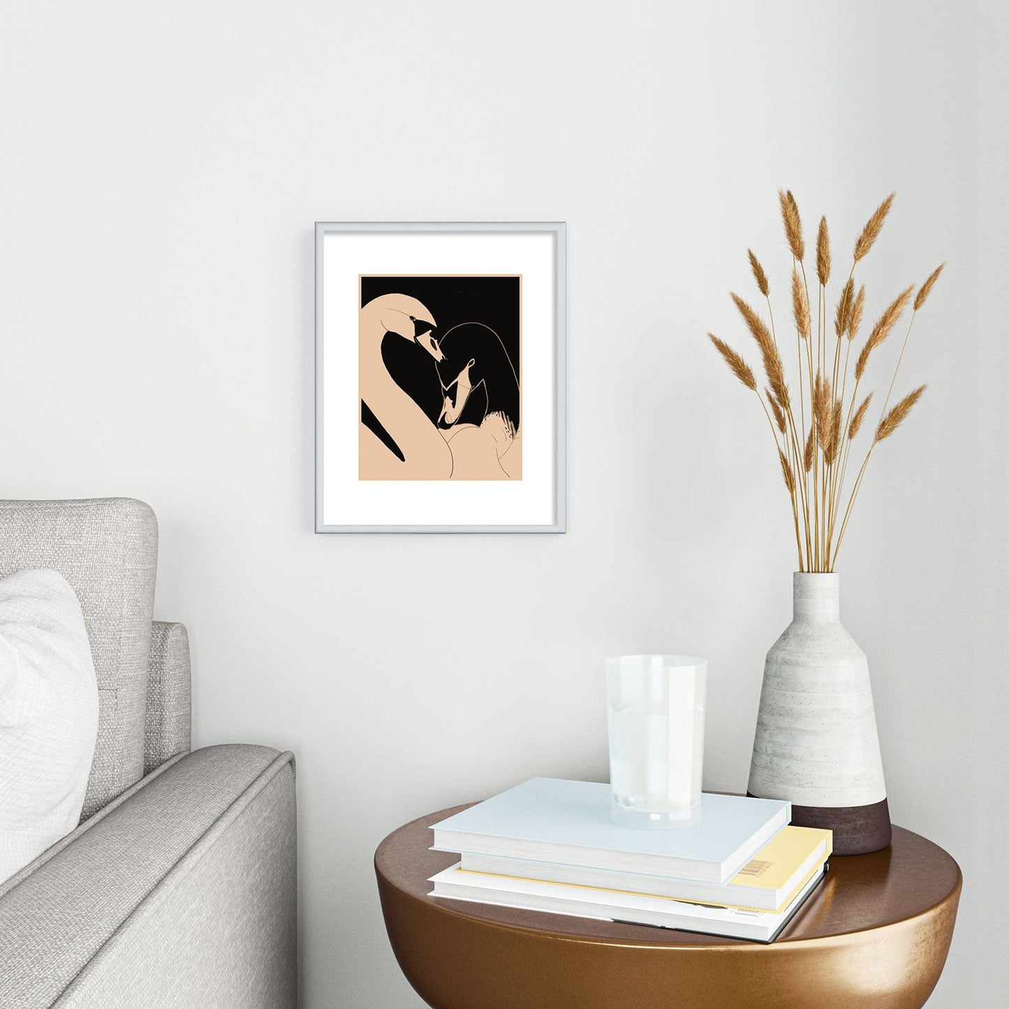 ThingDesign Two Swans I Metal Framed Art Print