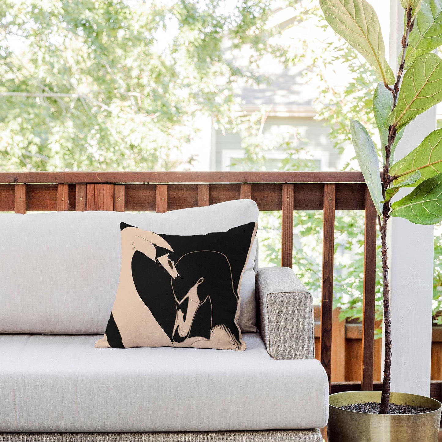 ThingDesign Two Swans I Outdoor Throw Pillow