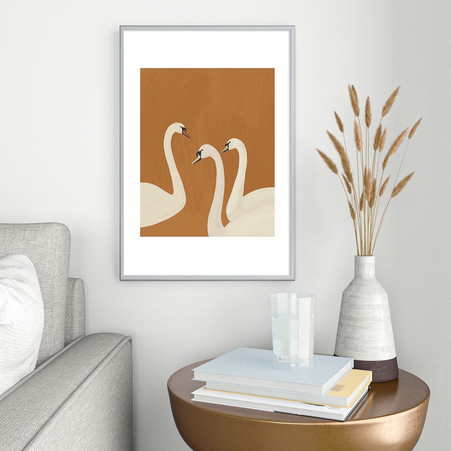 ThingDesign White Swans 2 Metal Framed Art Print