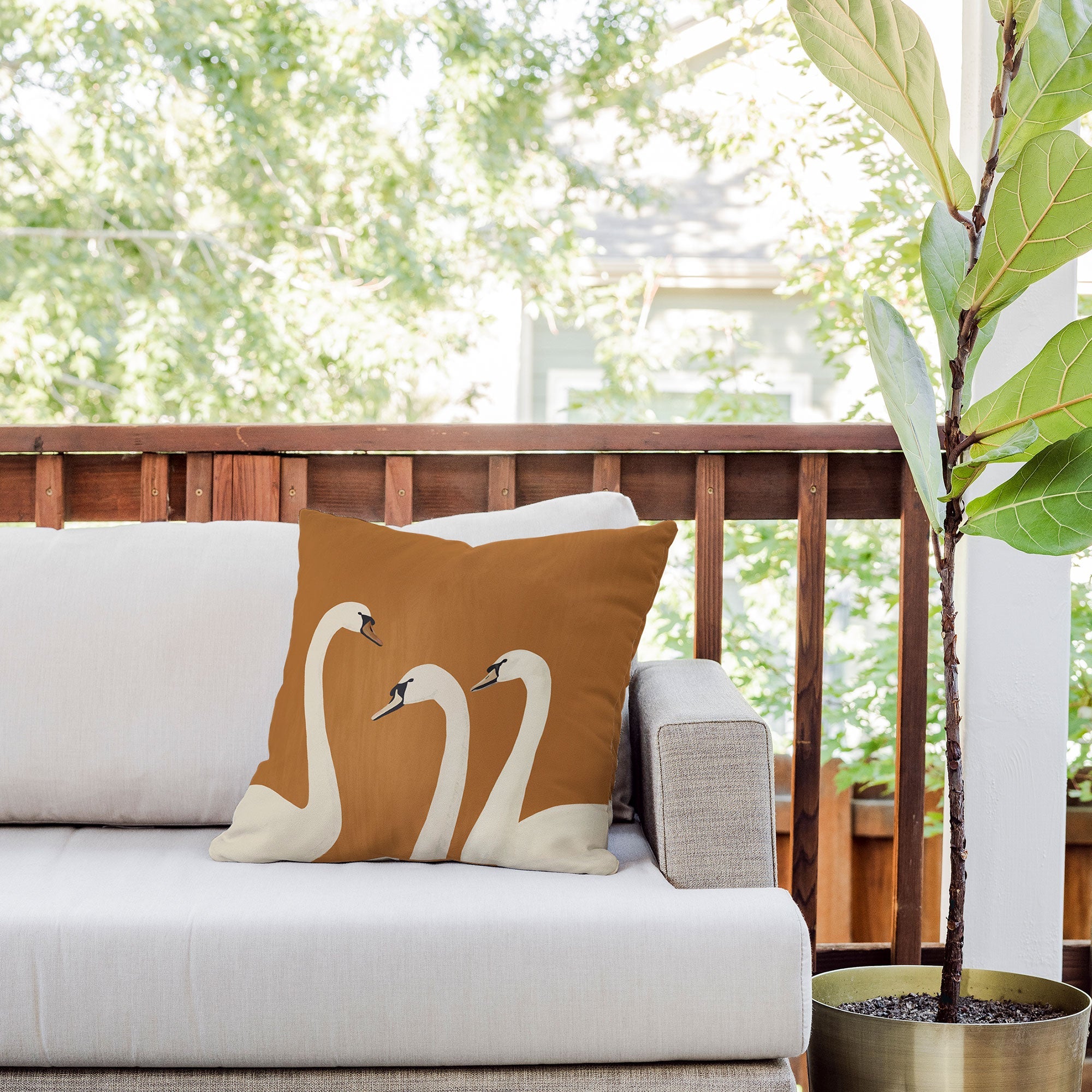 ThingDesign White Swans 2 Outdoor Throw Pillow