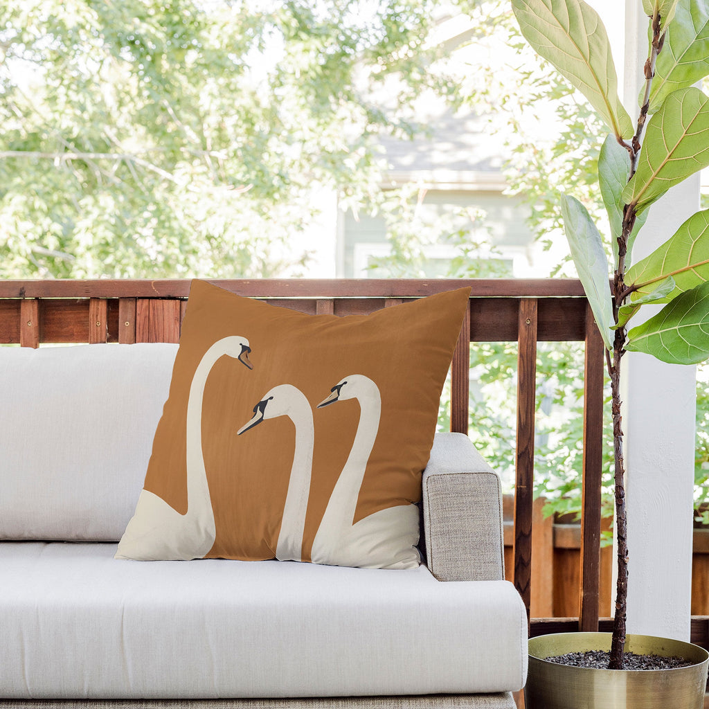 ThingDesign White Swans 2 Outdoor Throw Pillow