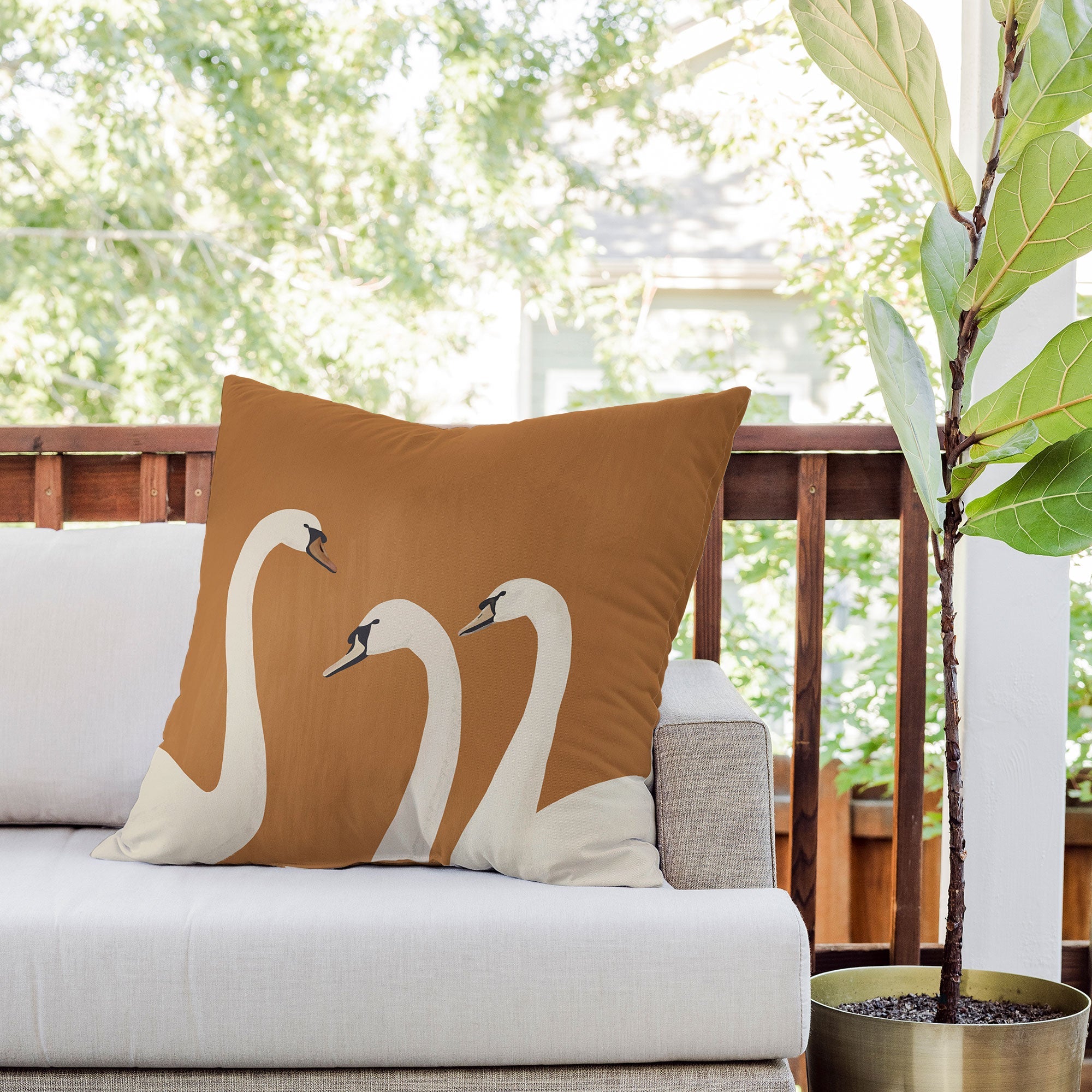 ThingDesign White Swans 2 Outdoor Throw Pillow