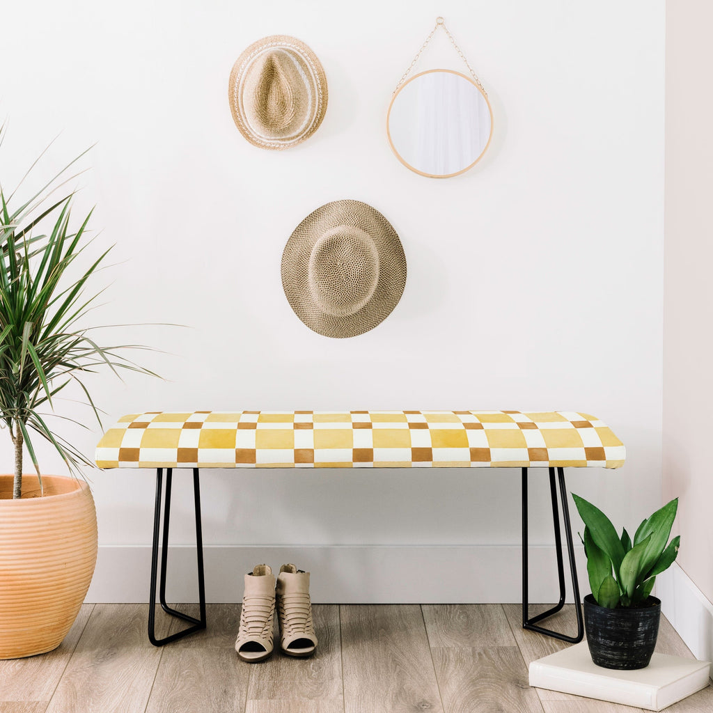 Ninola Design Everyday Artifact Checker Mosaic Tiles Geometry Yellow Bench