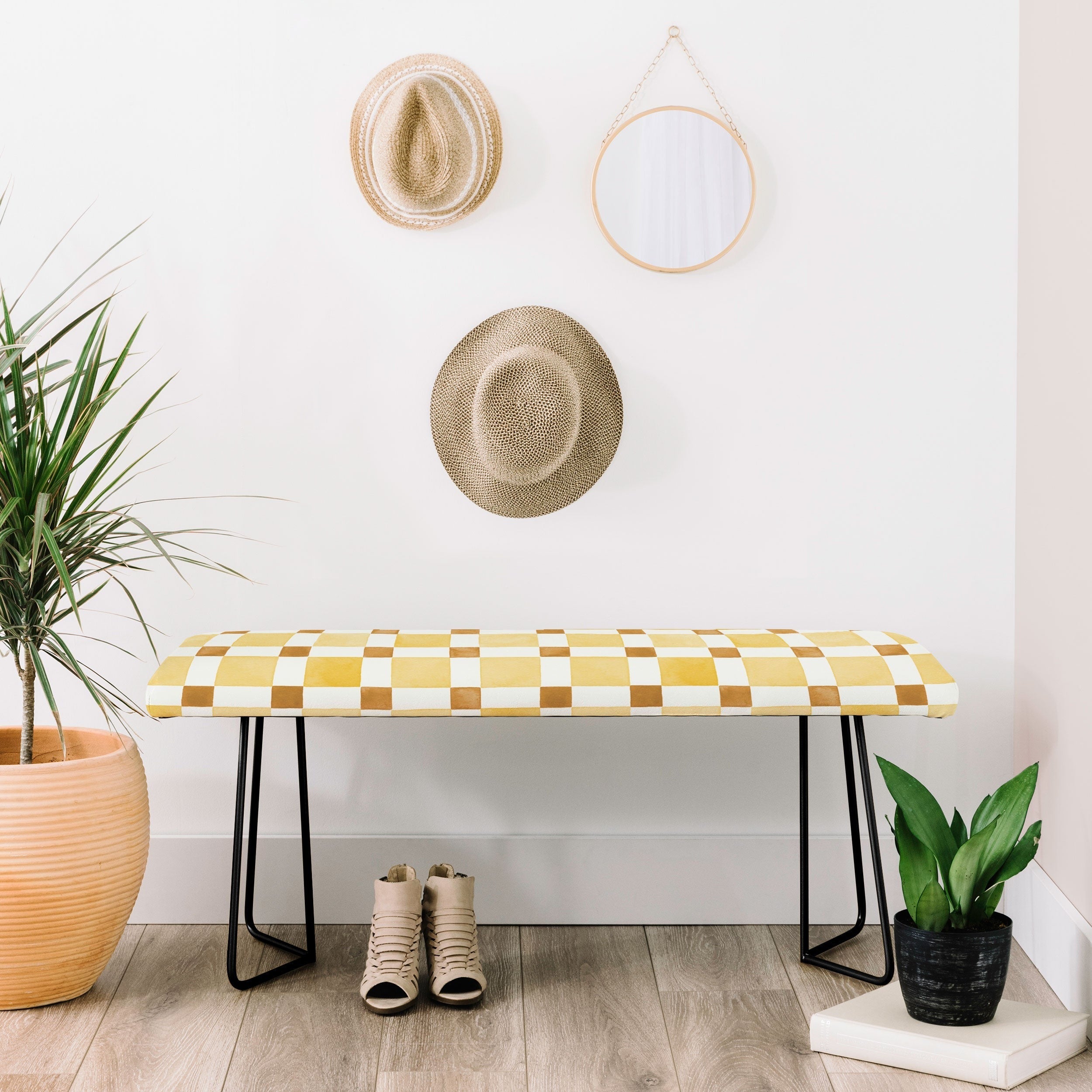 Ninola Design Everyday Artifact Checker Mosaic Tiles Geometry Yellow Bench