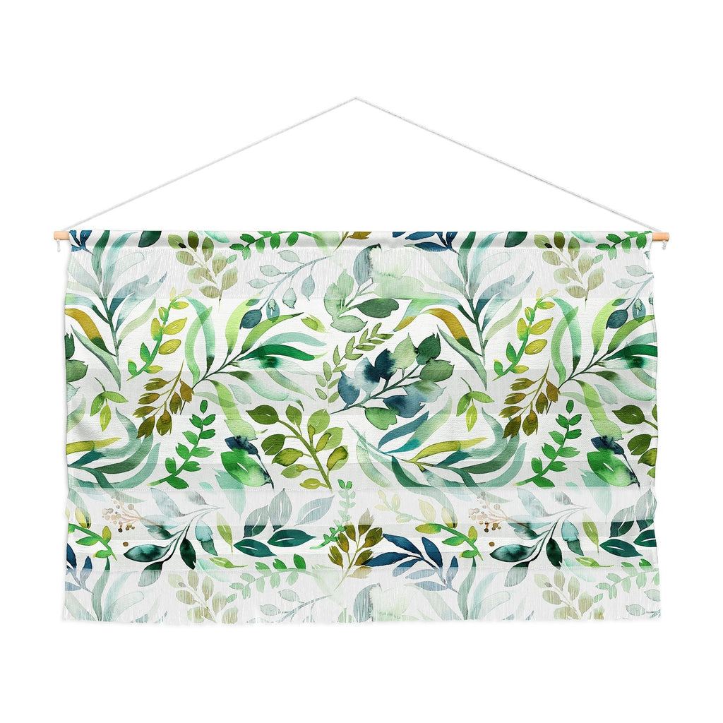 Ninola Design Botanic Retreat Loose Botanical Leaves Watercolor Green Wall Hanging Landscape