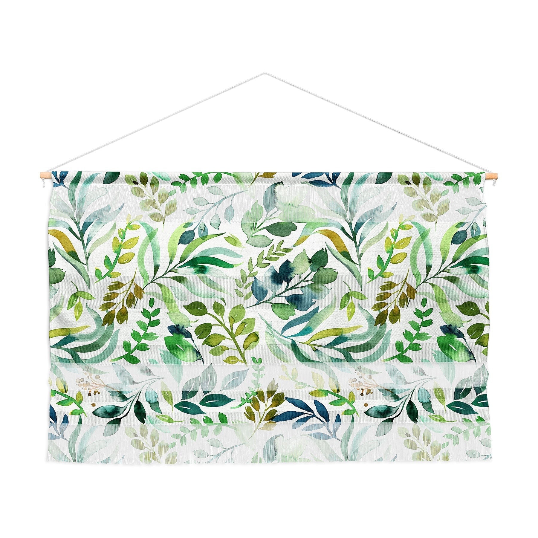 Ninola Design Botanic Retreat Loose Botanical Leaves Watercolor Green Wall Hanging Landscape