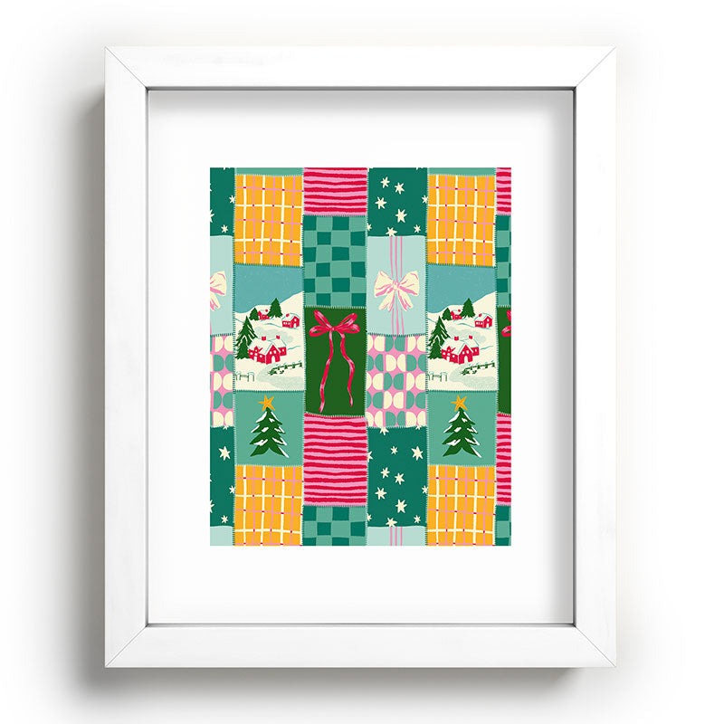LouBruzzoni Cozy Christmas Patchwork Recessed Framing Rectangle