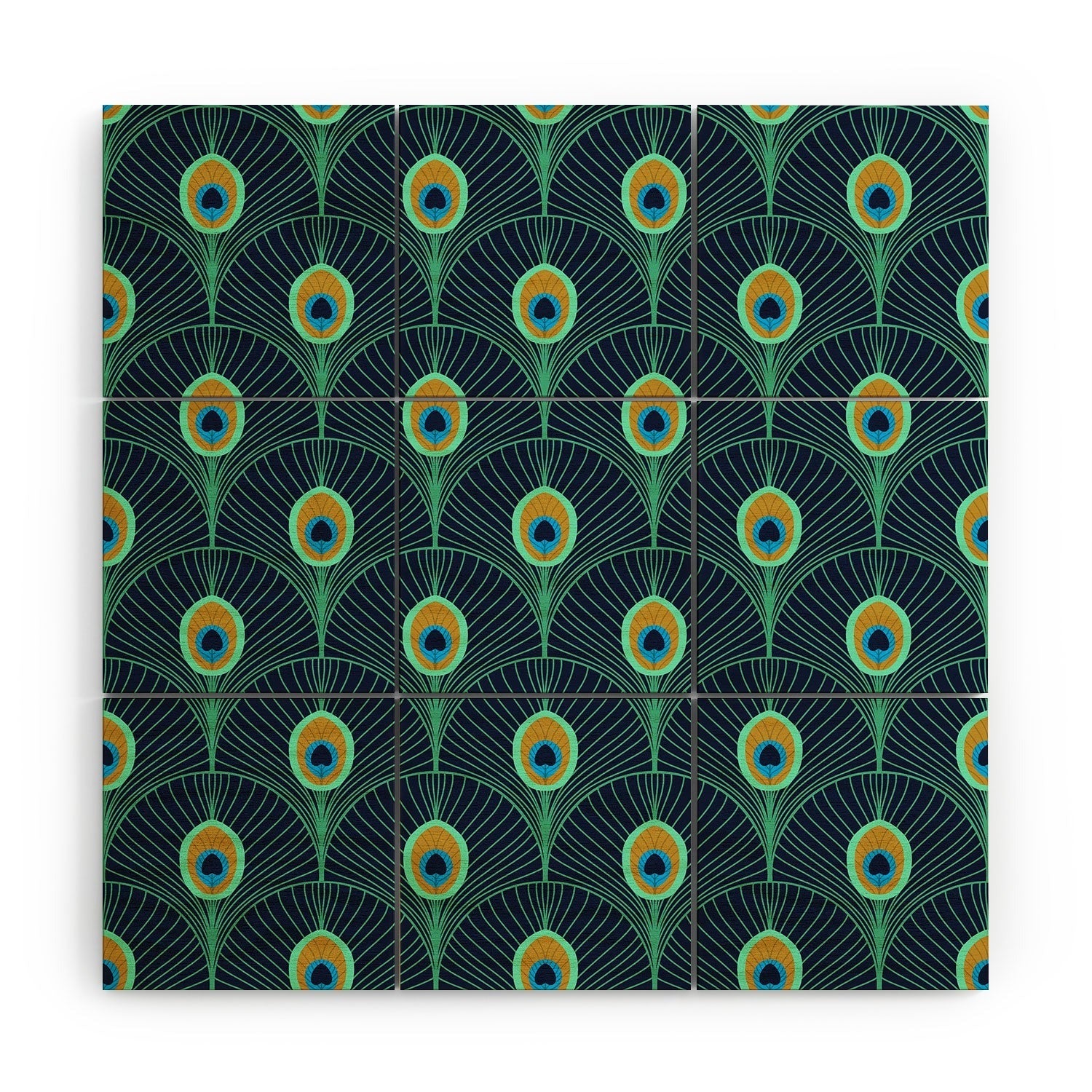 Design by Spark Peacock Deco Feathers Wood Wall Mural
