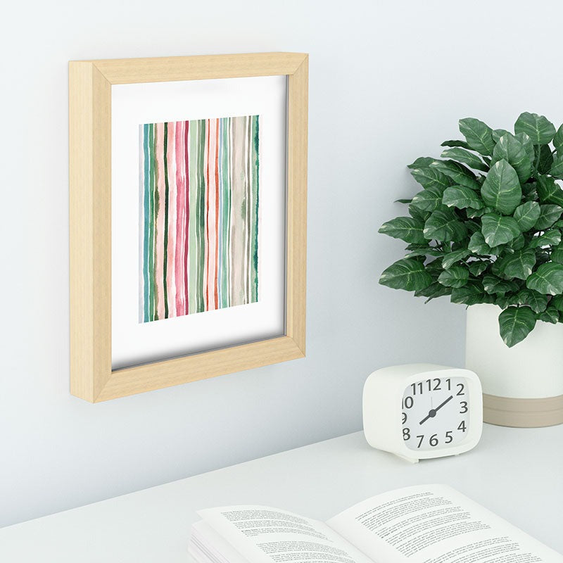 Ninola Design Botanic Retreat Watercolor Stripes Green Orange Red Recessed Framing Rectangle