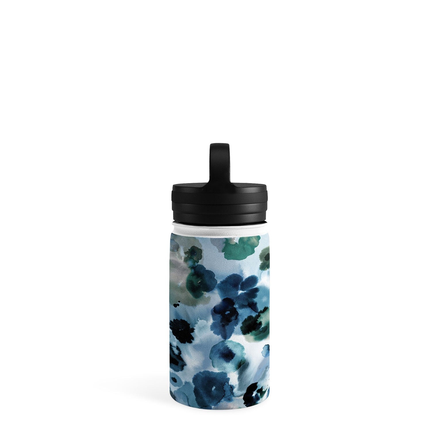 Ninola Design Botanic Retreat Ombre Abstract Watercolor Flowers Blue Navy Water Bottle
