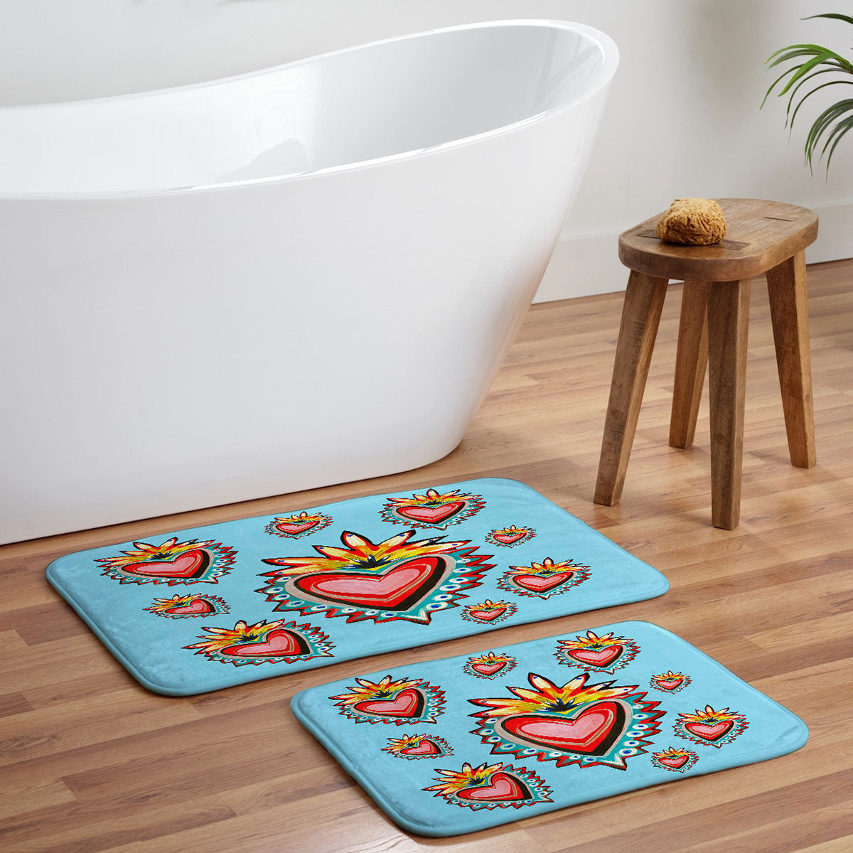 Tina Salazar Hearts in Blue Memory Foam Bath Mat