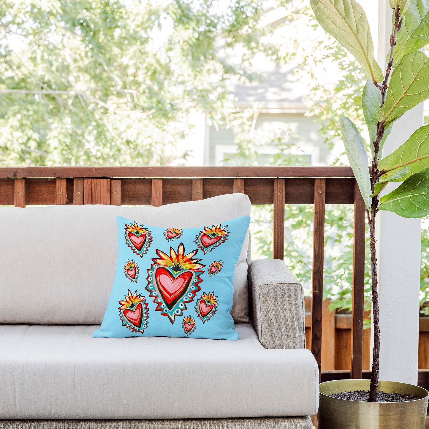 Tina Salazar Hearts in Blue Outdoor Throw Pillow