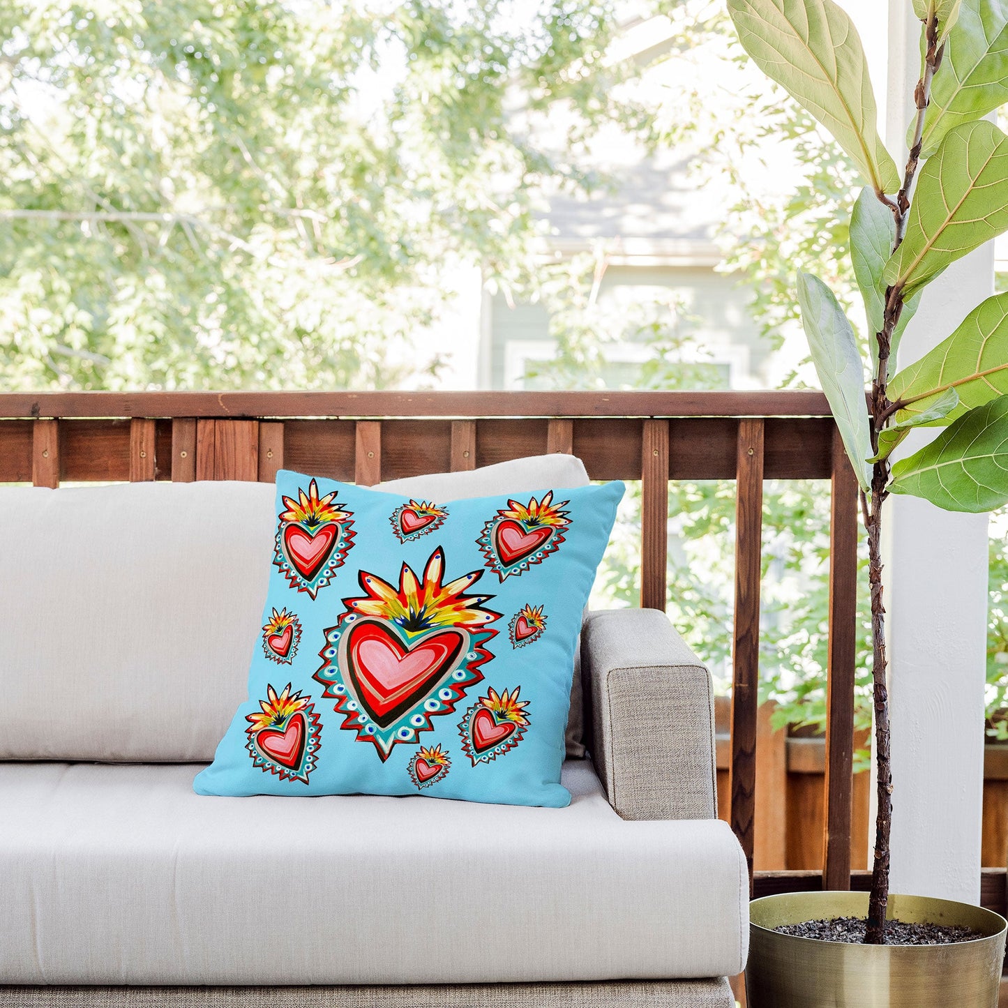 Tina Salazar Hearts in Blue Outdoor Throw Pillow
