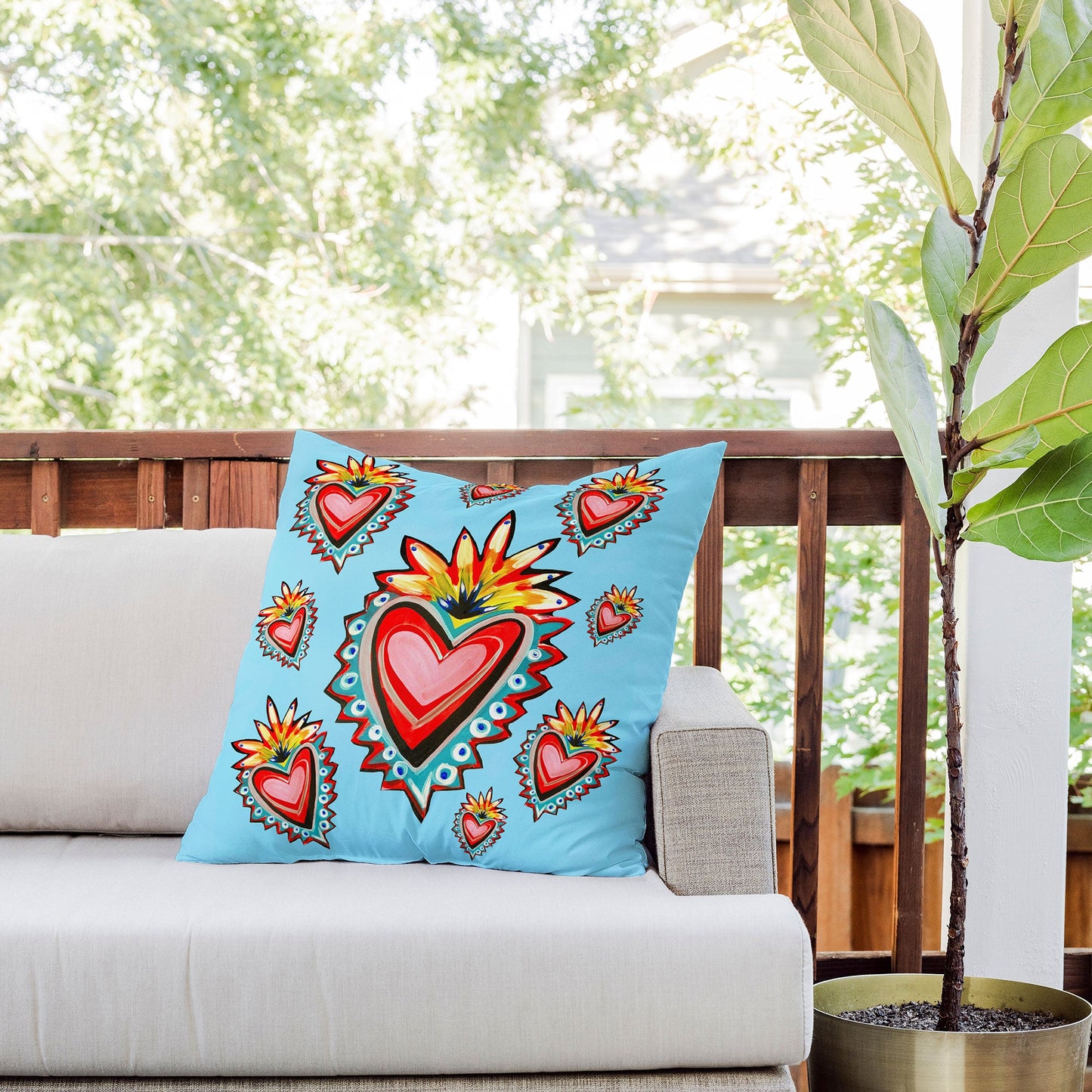 Tina Salazar Hearts in Blue Outdoor Throw Pillow