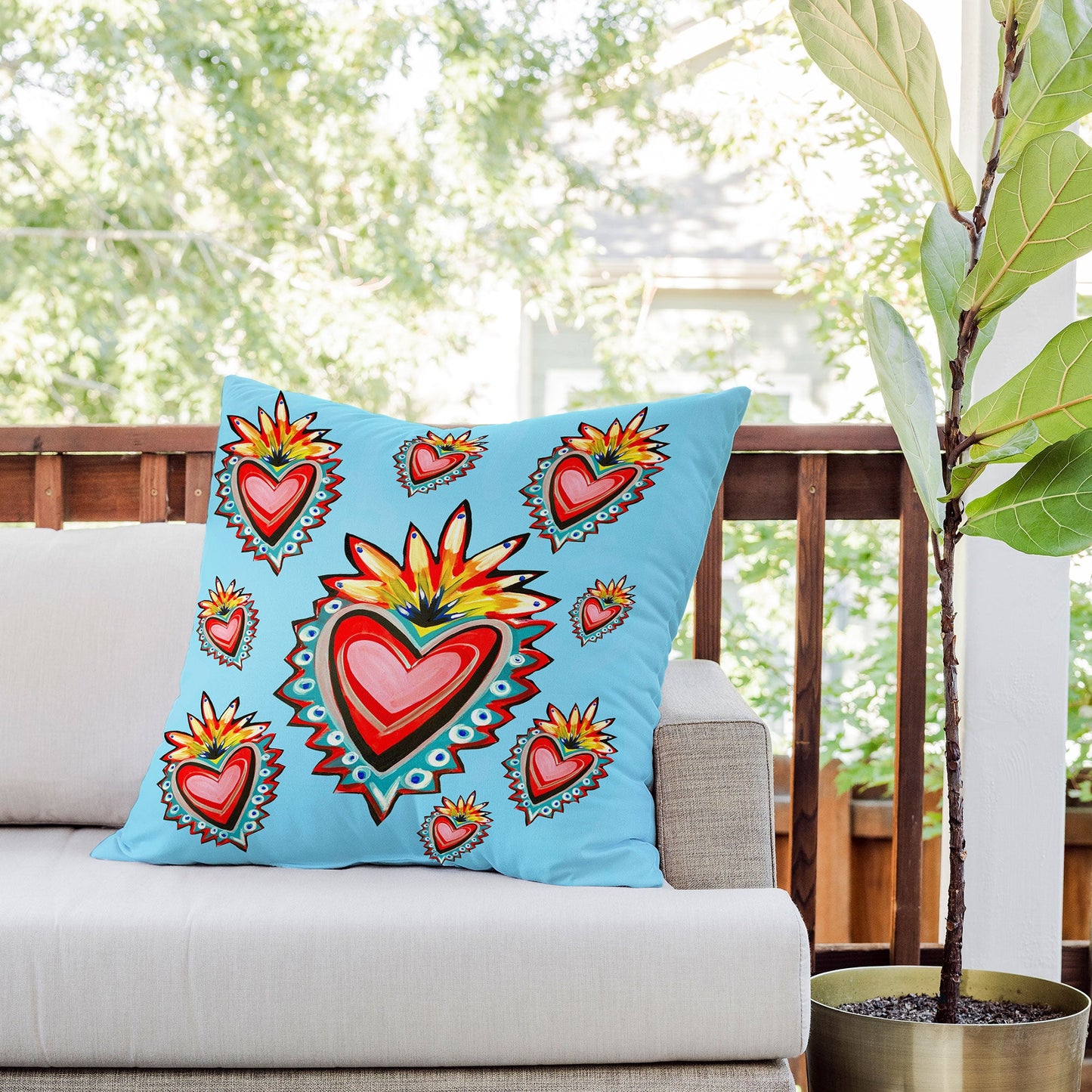 Tina Salazar Hearts in Blue Outdoor Throw Pillow